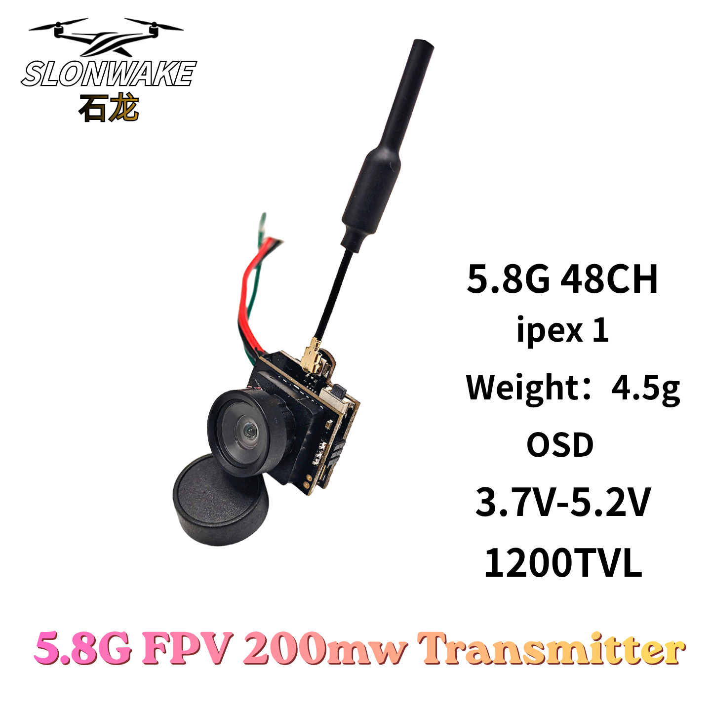 Slonwake 5.8G 48CH 200mW FPV D - Fpv Camera reseña y precio